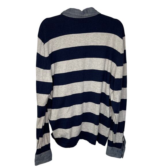 Lands’ End Canvas Mens Rugby Polo Shirt XL Navy Striped Cotton Cashmere 434750 - Picture 2 of 8